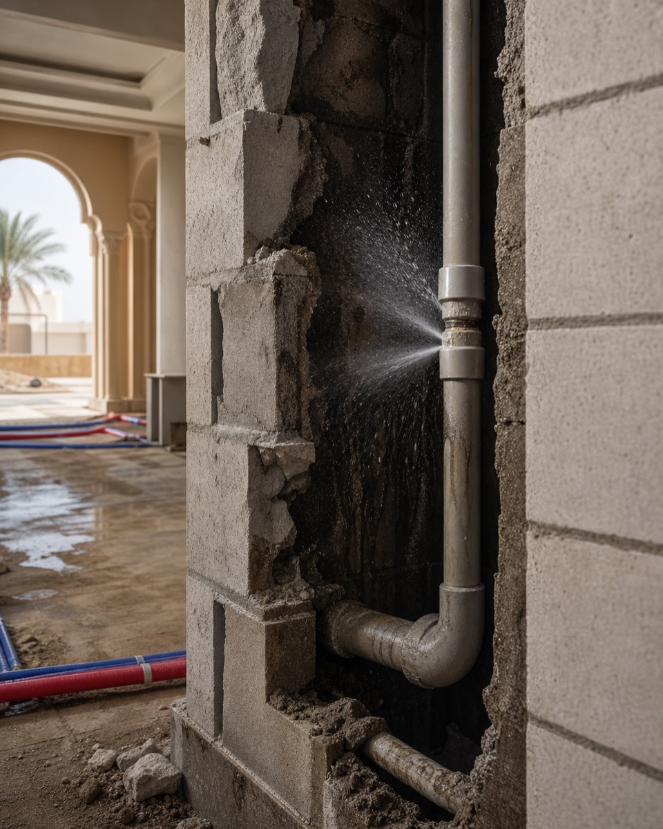 تسرب وصلة سباكة داخل الجدار