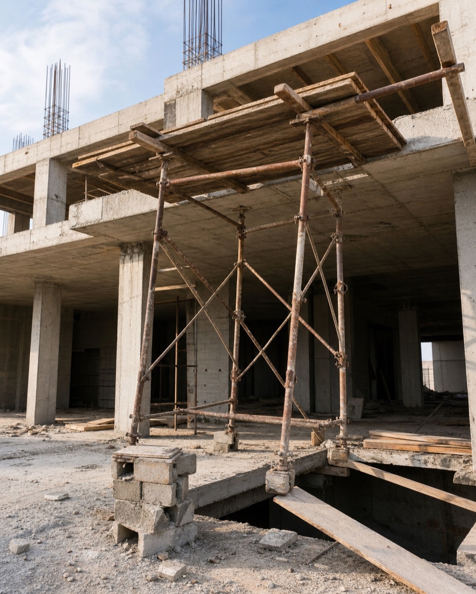 سقالة غير آمنة وحواف وفتحات مكشوفة